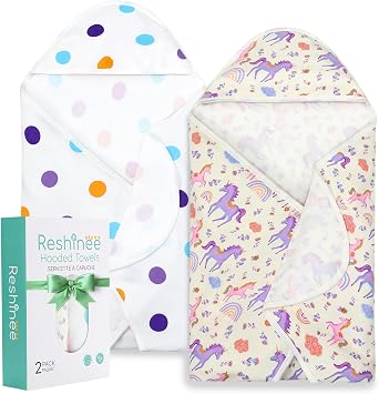 2 Pack Baby Hooded Towel,Viscose for Bamboo Baby Bath Towels Soft for Newborn, Baby Girls Shower Gifts, Bath Essential for Toddlers Girls Unicorn, 29x 29