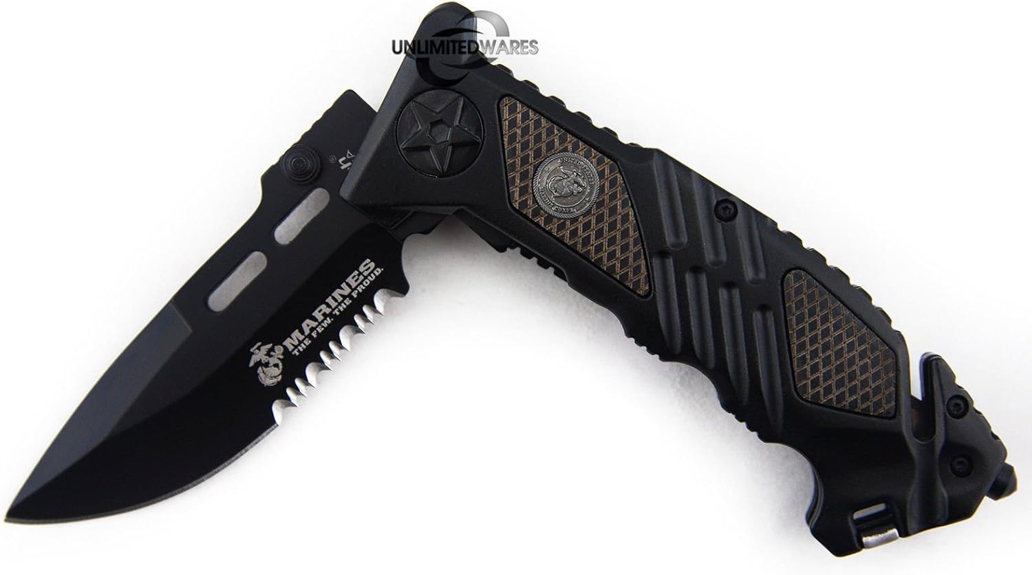 8.25" MARINES TACTICAL SPRING ASSISTED FOLDING KNIFE Blade Pocket Open