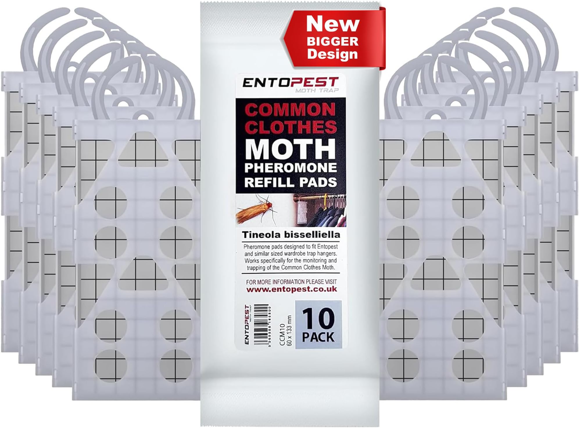 Moth Peds | 10 Refill Pads & 10 Reusable Hangers | Clothes Moth Detection | Sticky Monitoring Pads for Wardrobes | Pheromone-Based Monitoring Only