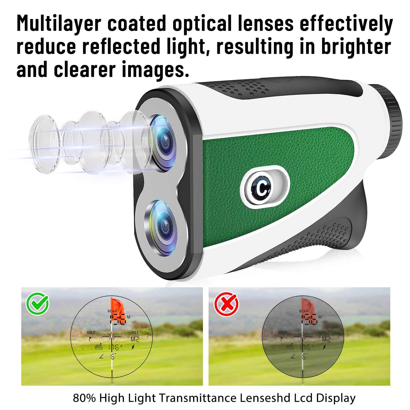 PTHTECHUS Telemetro da golf con pendenza - Telemetro laser da 1200 iarde con banda magnetica, ingrandimento 7x, blocco dell'asta della bandiera con vibrazione, impermeabile IP54, ricaricabile