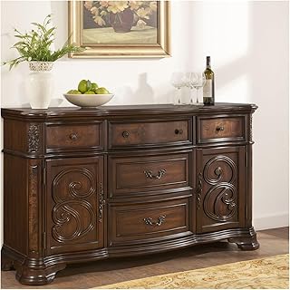 Natural Multi-Step Brown Pecan Finish,Five Drawers and Two Doors- Dark Brown,Perfect Storage Solution