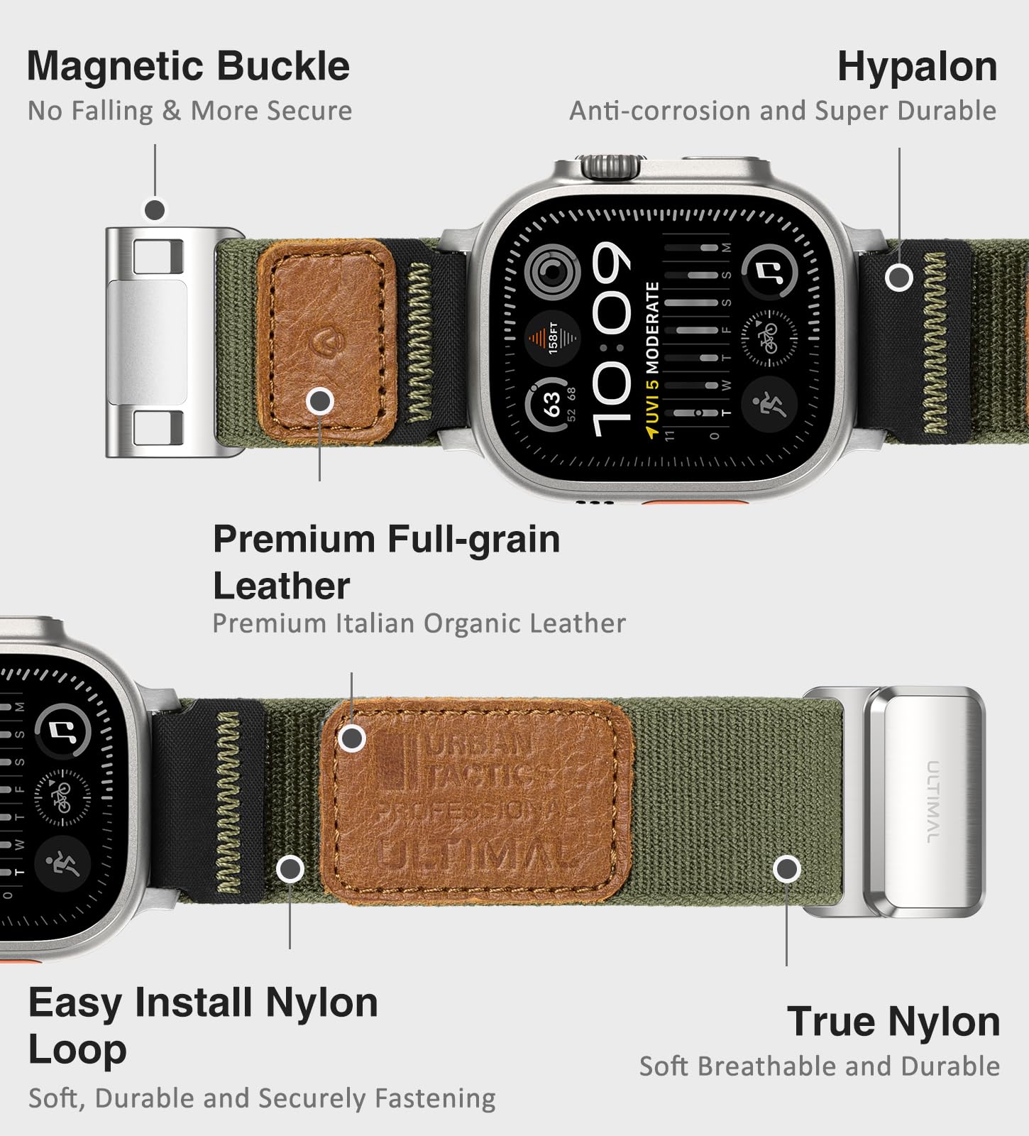 Bracelet magnétique compatible avec Apple Watch 46 mm, 49 mm, 42 mm, 44 mm, 45 mm, 41 mm, 40 mm, 38 mm, bracelet de rechange en nylon extensible pour iWatch Series 11, 10, 9, 8, 7, 6, 5, 4, Ultra 3, 2