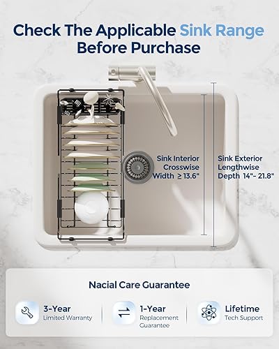 Miniatura 9 de Nacial Escurridor de platos pequeño 2 en 1 para fregadero de 14 a 21.8 pulgadas, escurridor de platos para encimera de cocina, cesta de drenaje para