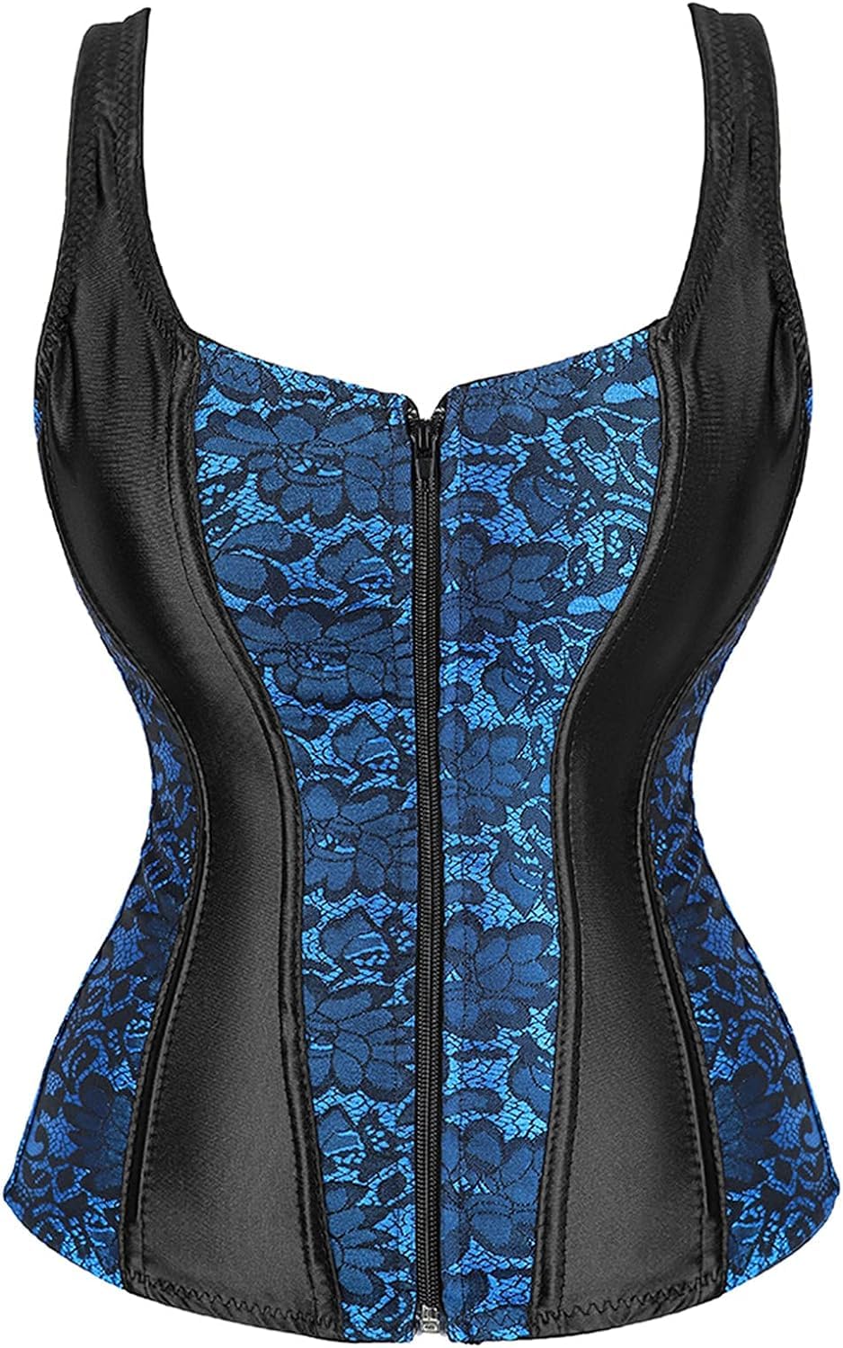 Women's Lace up Gothic Jacquard Shoulder Straps Tank Overbust Shaper Corset Bustiers Top