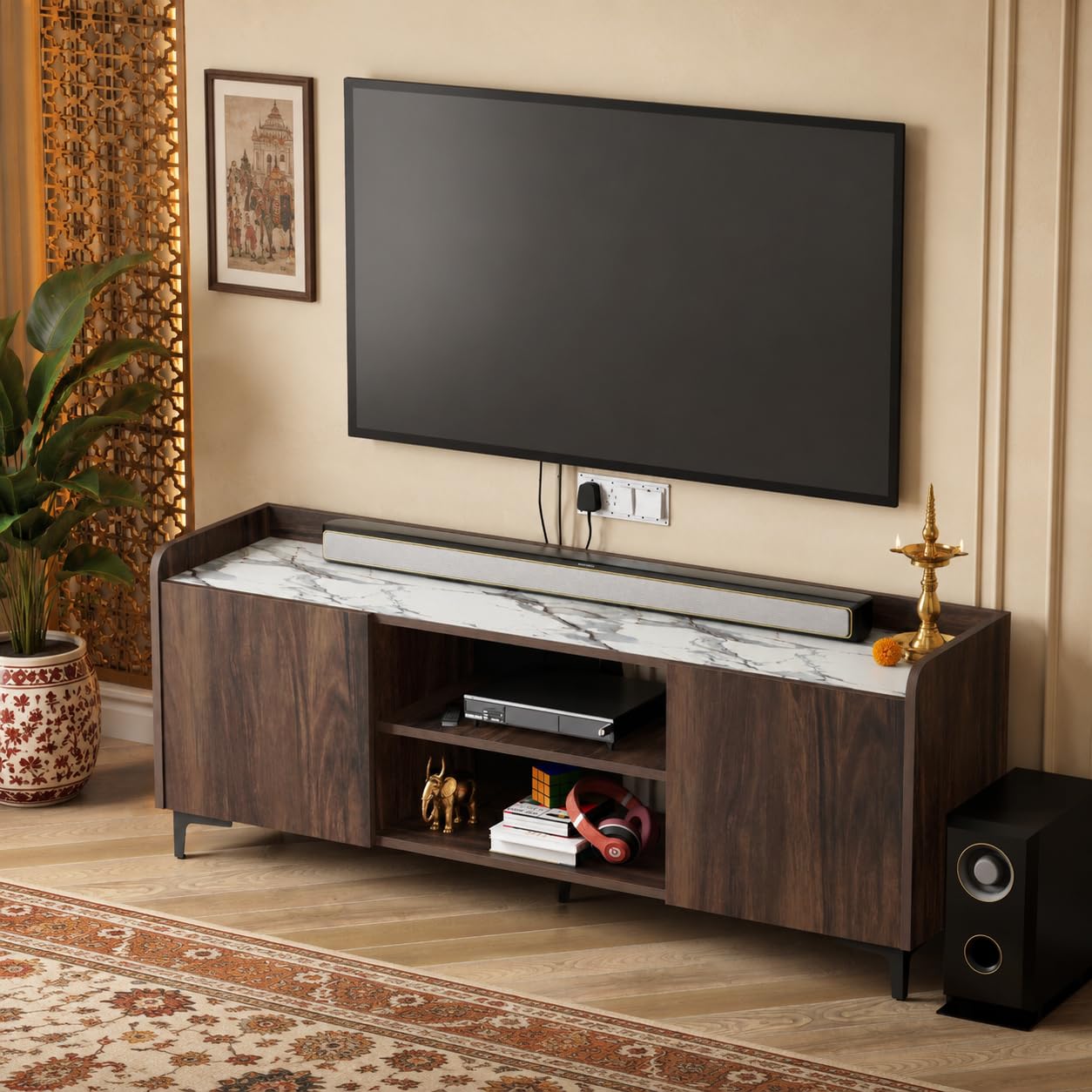 Studio Kook Symphony Global Engineered Wood TV Entertainment Unit (Marble Junglewood)-image-47