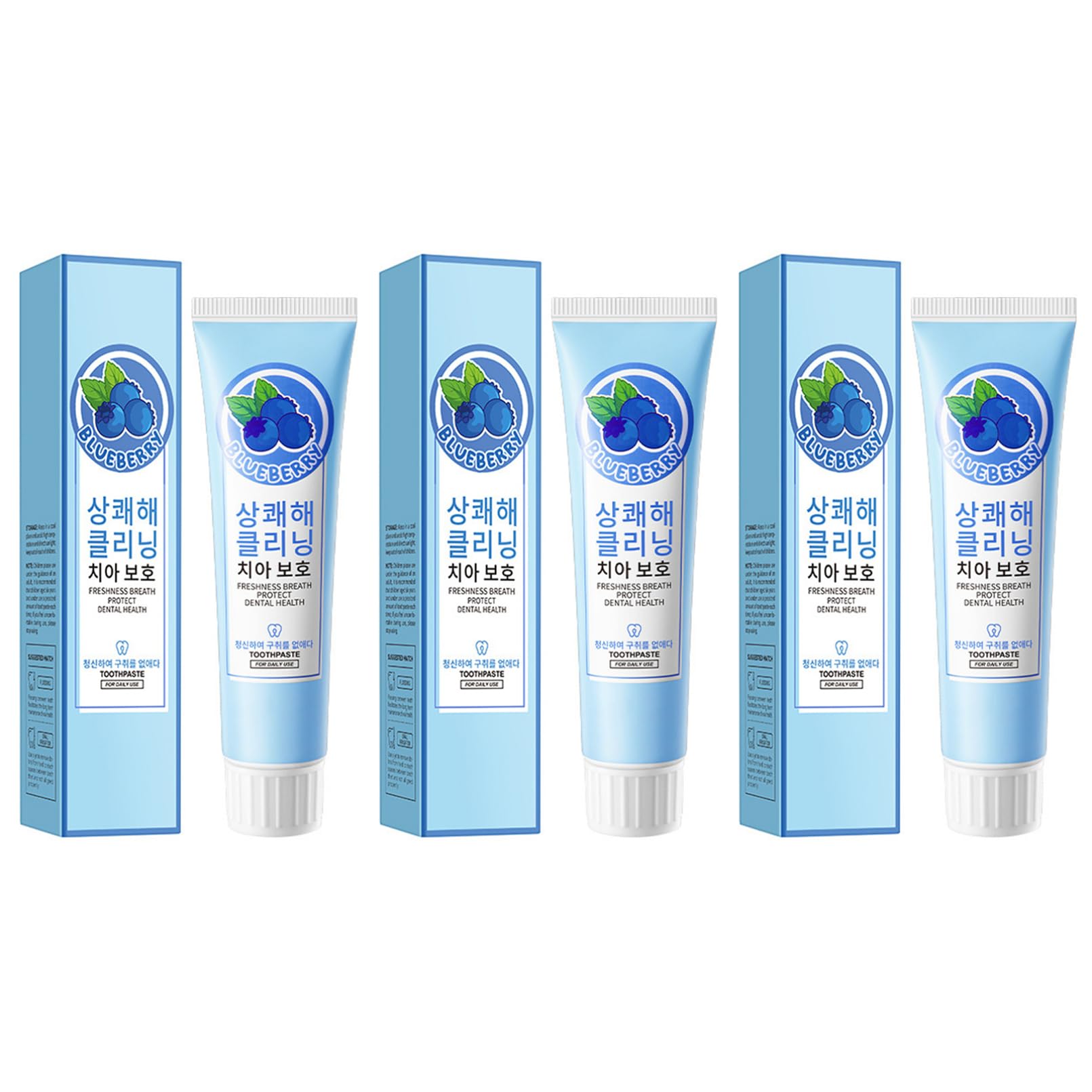 3-Count Refreshing Fruit Toothpaste Daily Oral Hygiene for Deep Cleaning Stain Care and Breath Freshening Blueberry One Size