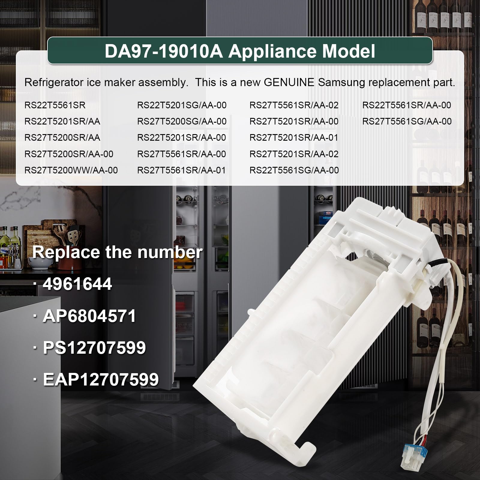 DA97-19010A Ice Maker Assembly Compatible with Samsung Refrigerator RS27T5200SG/AA RS22T5561SR Replacement AP6804571 PS12707599 EAP12707599 4961644 - 4