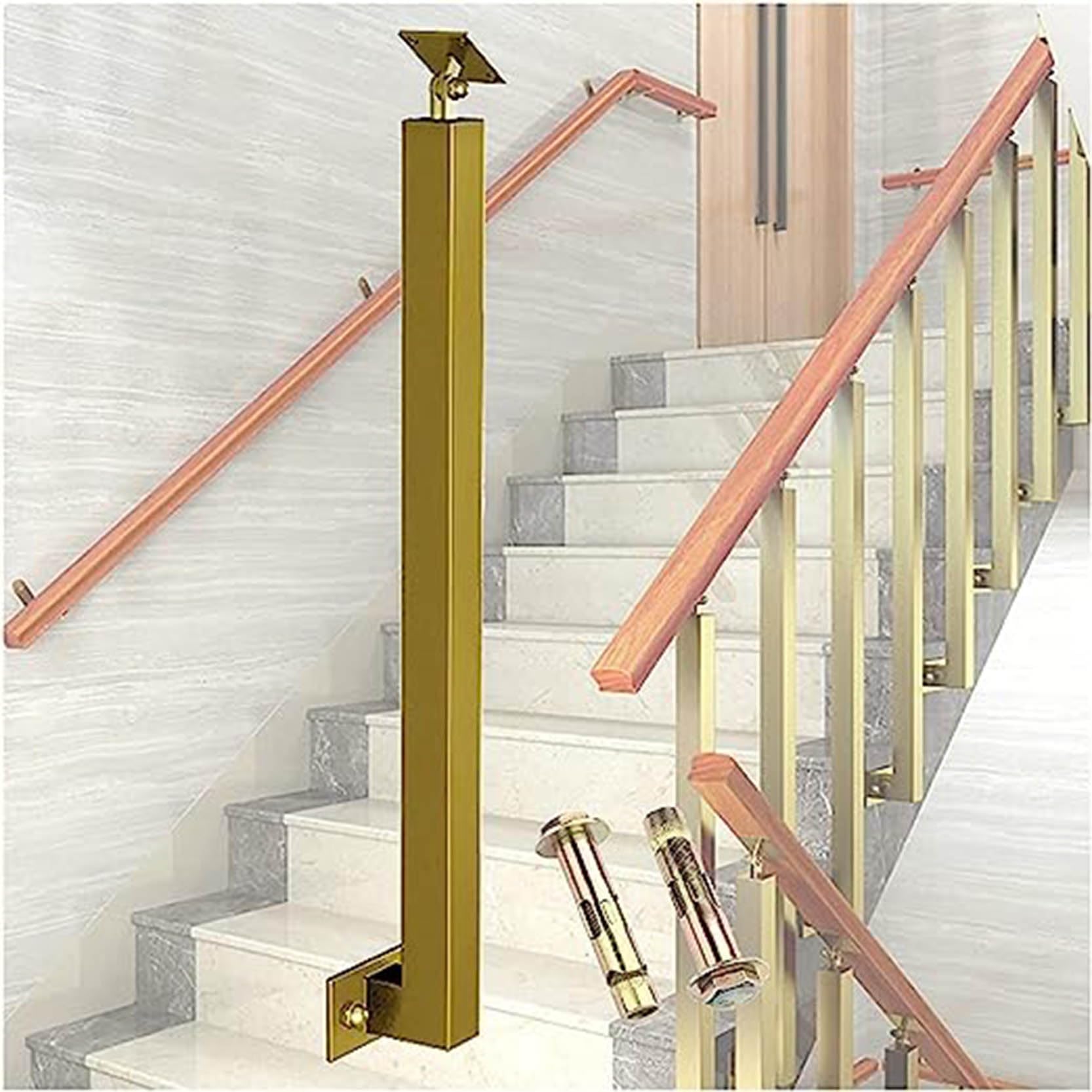 GOUZIBHD Side Mount Indoor Square Railing Spindles,Stair Baluster Posts,270° Adjustable Banister Column with Flat Bracket Base,Staircase Handrail for Deck Steps Balcony(Size:90cm/35.4in,Color:Gold)