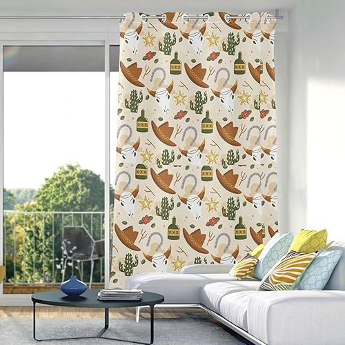 Miniatura 5 de Cortinas opacas con diseño de vaca y cactus, estilo bohemio occidental, 84 pulgadas, cortinas de granja para tratamiento de ventanas, cortinas