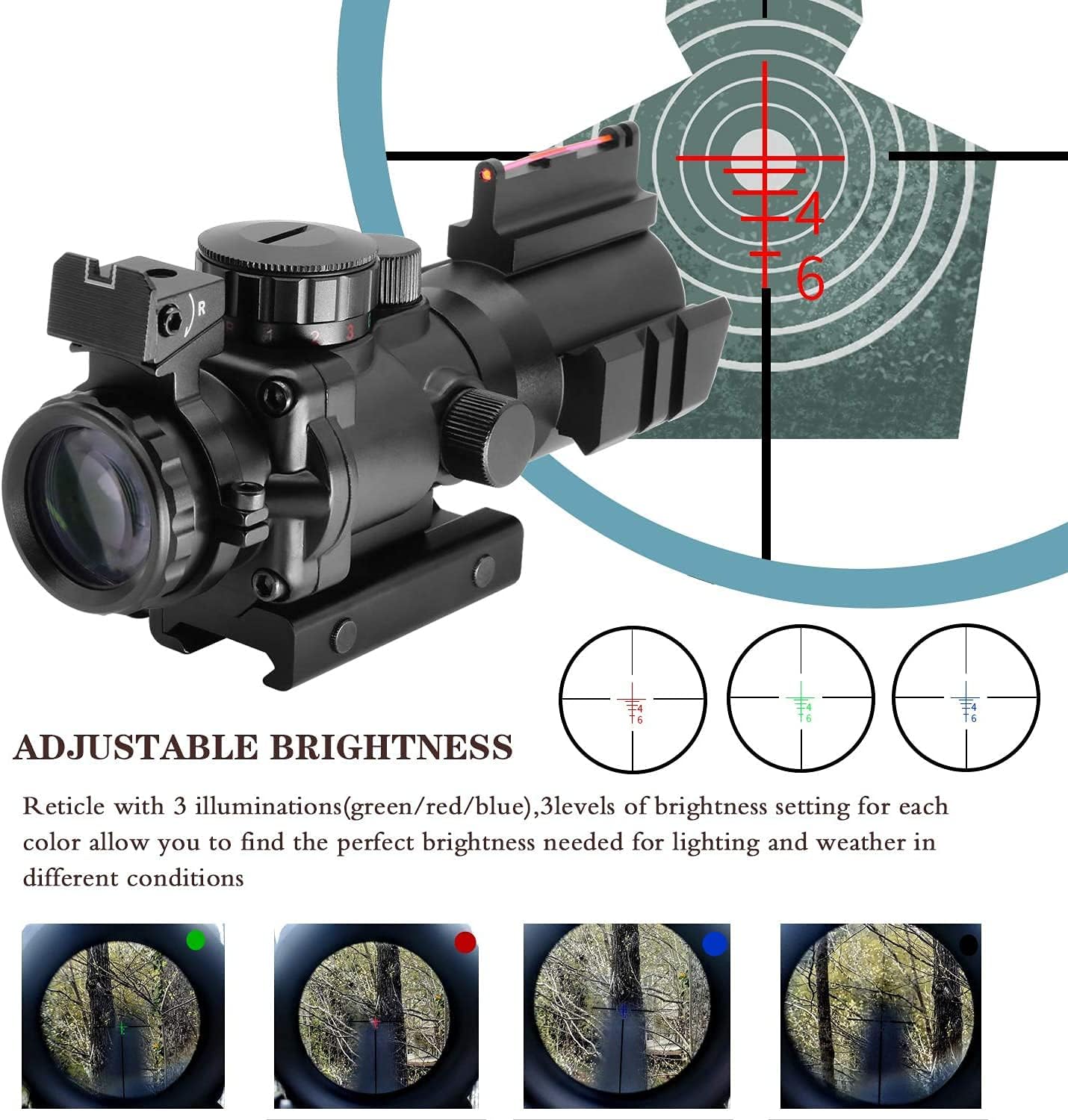 Beileshi Optics Rifle Scope, 4x32 Tactical Rifle scopes with Red   Green  Blue Illuminated Reticle, Acog Scope Fit for Picatinny or Weaver Rail for Hunting Photo