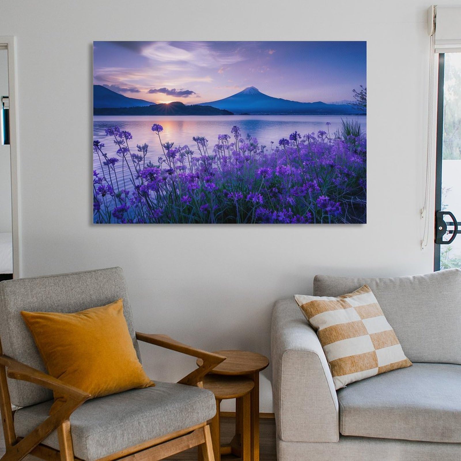 Amazon.co.jp: 絵画 美しい紫の花と遠くの富士山の景色 アートパネル
