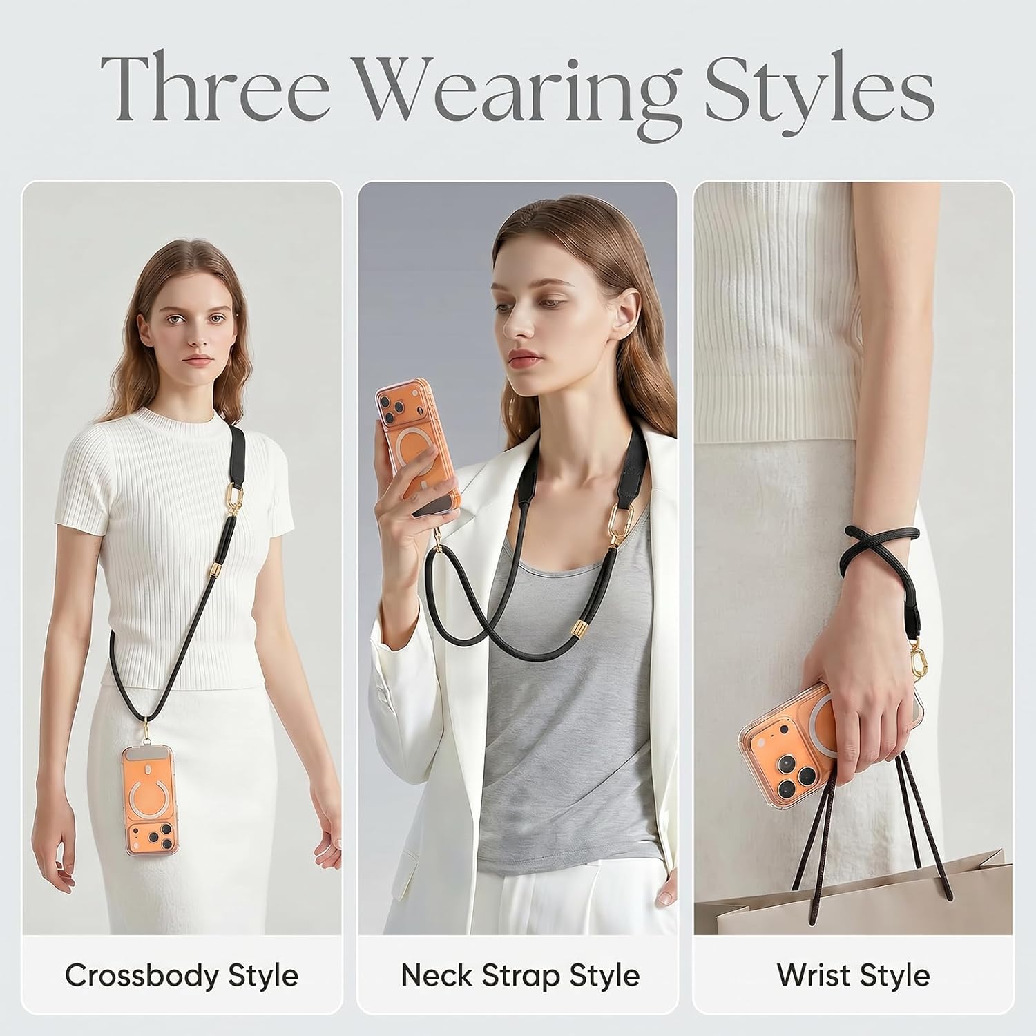 Phone Lanyard Crossbody with Adjustable Skin-Friendly Neckband, Tabs, Metal Carabiner, Anti-Loss Lock, Hands Free
