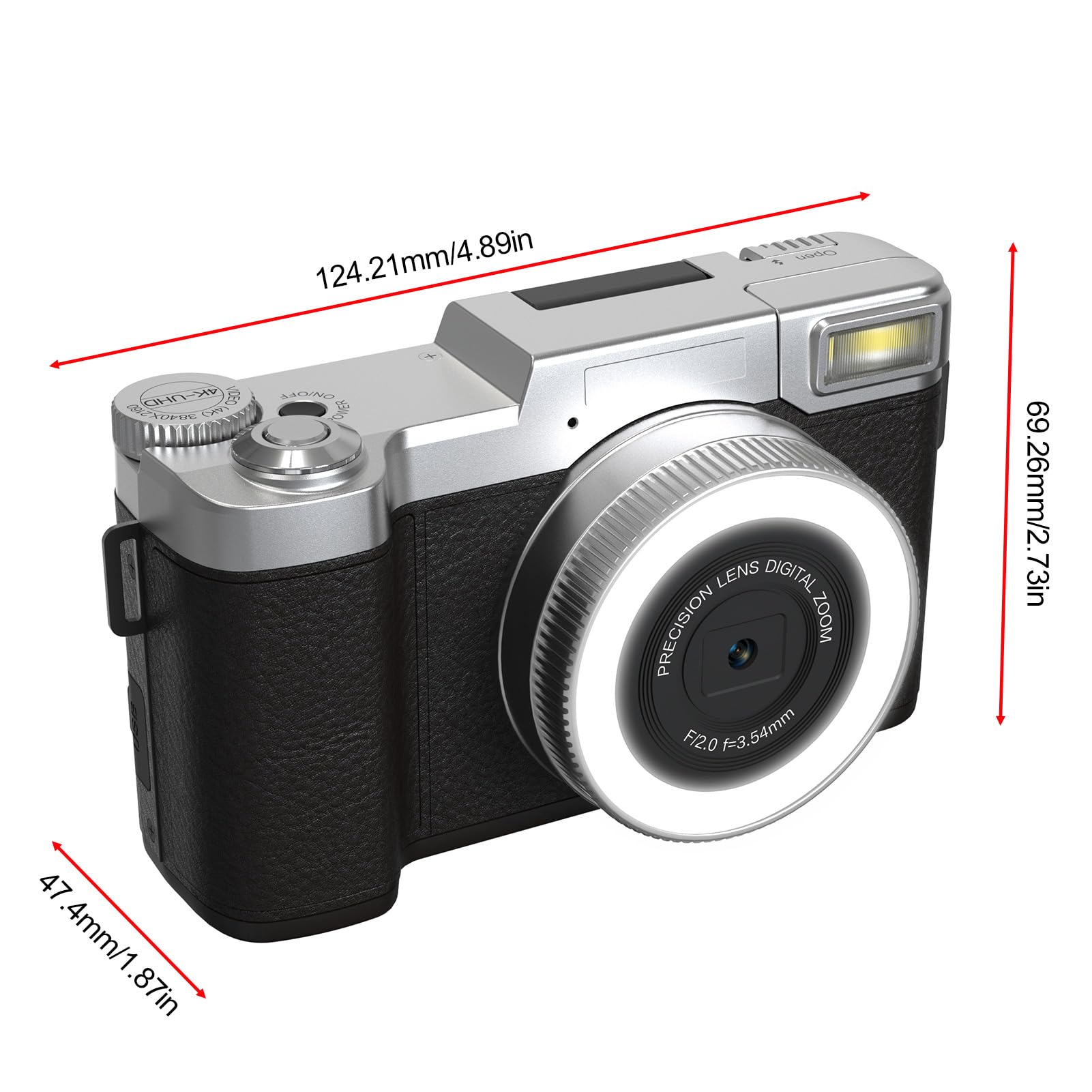 Andoer Fotocamera digitale 4K, autofocus 48 MP, fotocamera compatta portatile con schermo pieghevole a 180°, zoom digitale 16X per bambini, adolescenti, studenti, principianti (nero)