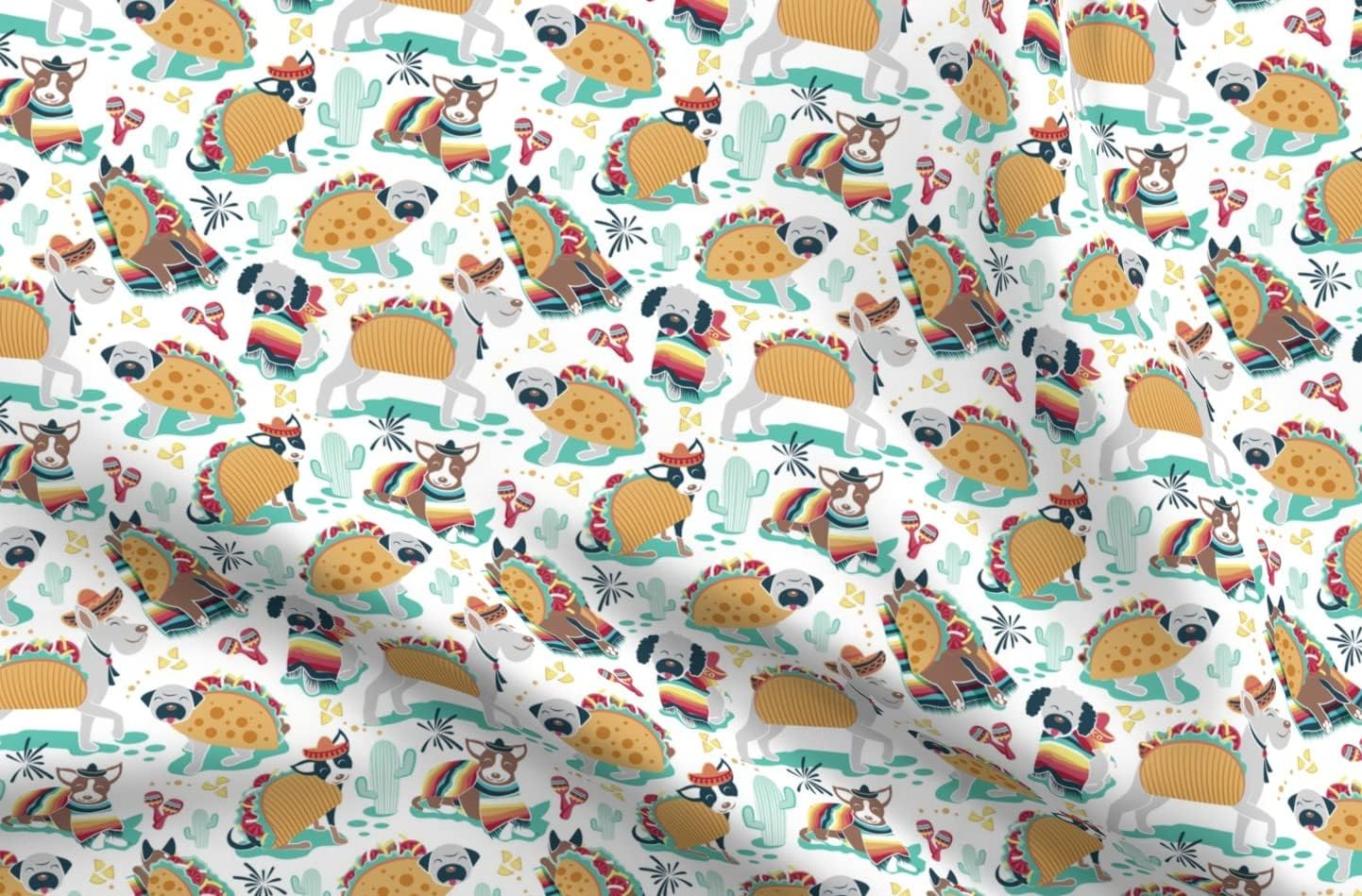 Spoonflower Fabric - Mexican Tacos Dogs Team Small Scale White Taco Burritos Party Year Printed on Upholstery Velvet Fabric Fat Quarter - Upholstery Home Decor Bottomweight Apparel