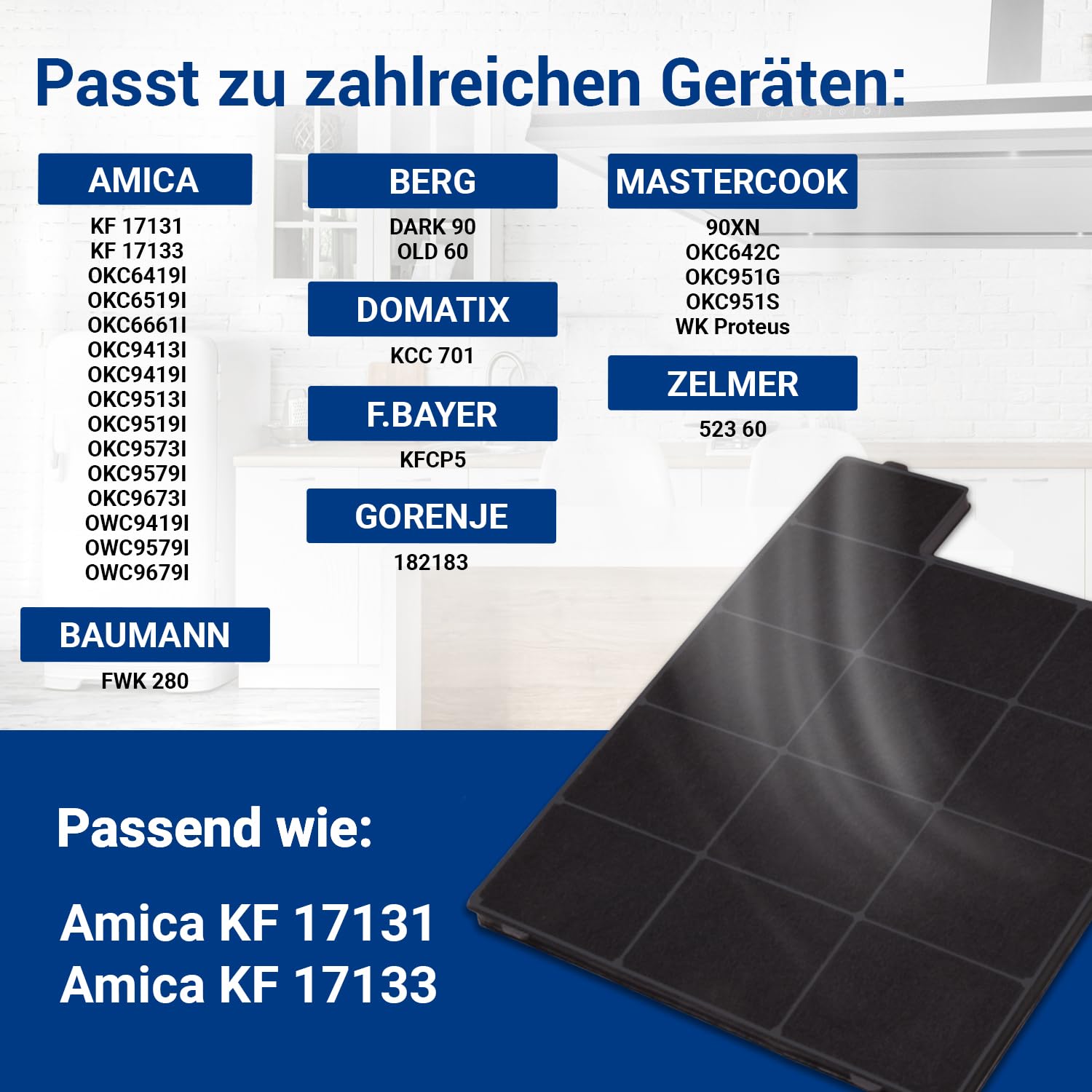 VIOKS Aktivkohlefilter Abluft 3x SET Filter Dunstabzugshaube Zuschneidbar Ersatz für Amica KF 17131 & KF 17133 Kohlefilter Zuschneidbar/Dunstfilter Abzugshaube/Cleanair Aktivkohlefilter