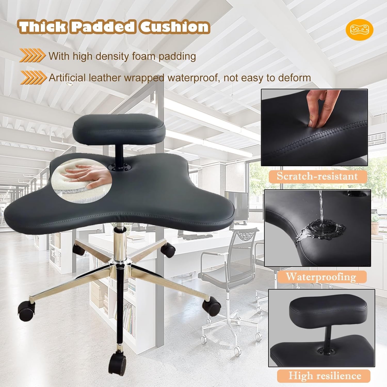 Office Chair Cross Legged Chair，Cross Legged Sitting Kneeling Chair with Wheels, Ergonomic Height Adjustable Office Stool, Monkey Squat Chair for Home Yoga Enthusiasts Meditation Fanatics Wo