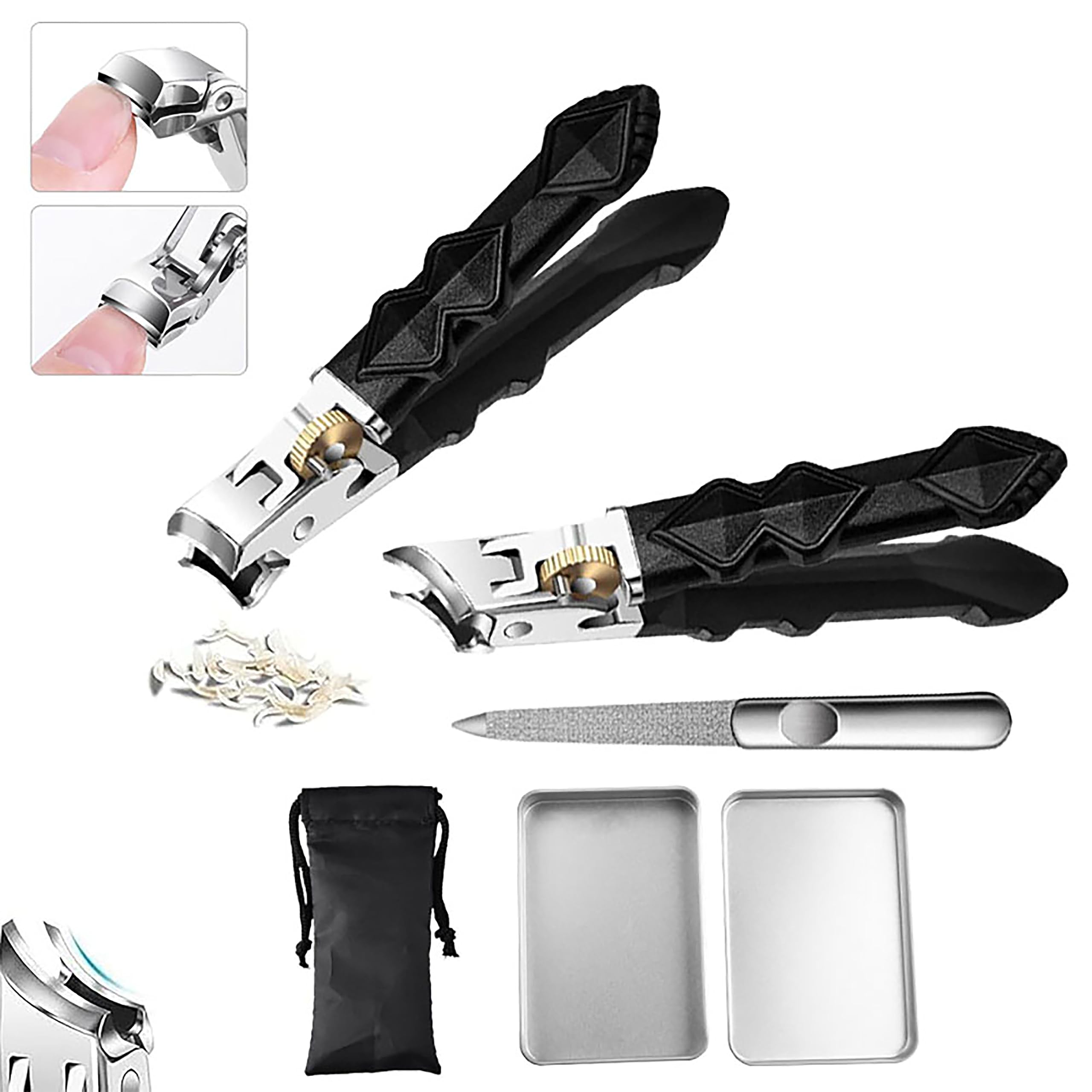 Premium Stainless Steel Toenail Clippers for Men & Seniors - 180° Wide Jaw Opening, Heavy Duty Nail Cutter for Thick & Ingrown Nails Anti-Splash Design, Dual Blades Set with Metal Case & Travel Pouch
