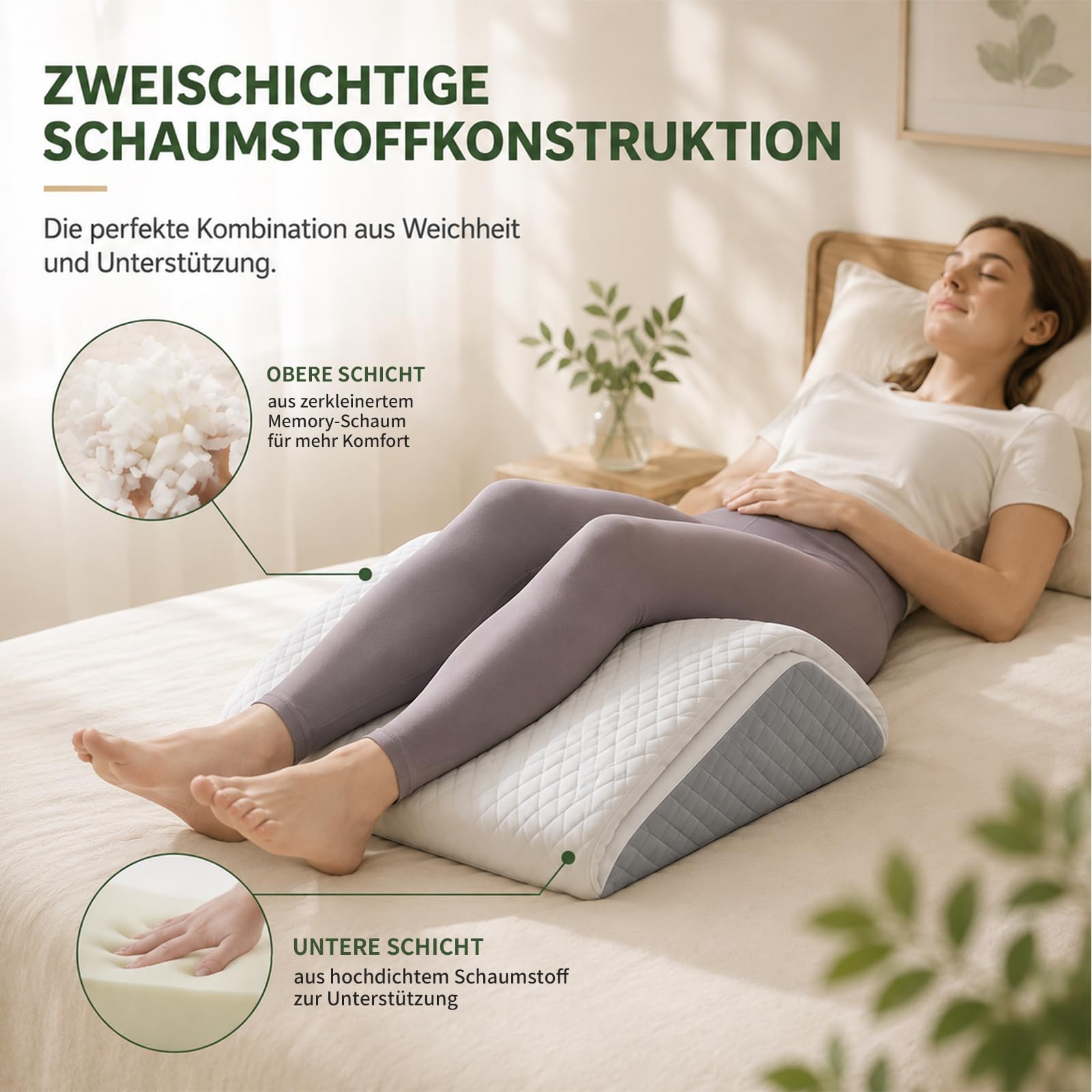 Almohada para Piernas, Cuña Elevar Piernas para Mejorar la Circulación, Cojín Ergonómico y Ortopédico de Elevación para Descanso y Dormir, Almohada para Las Venas