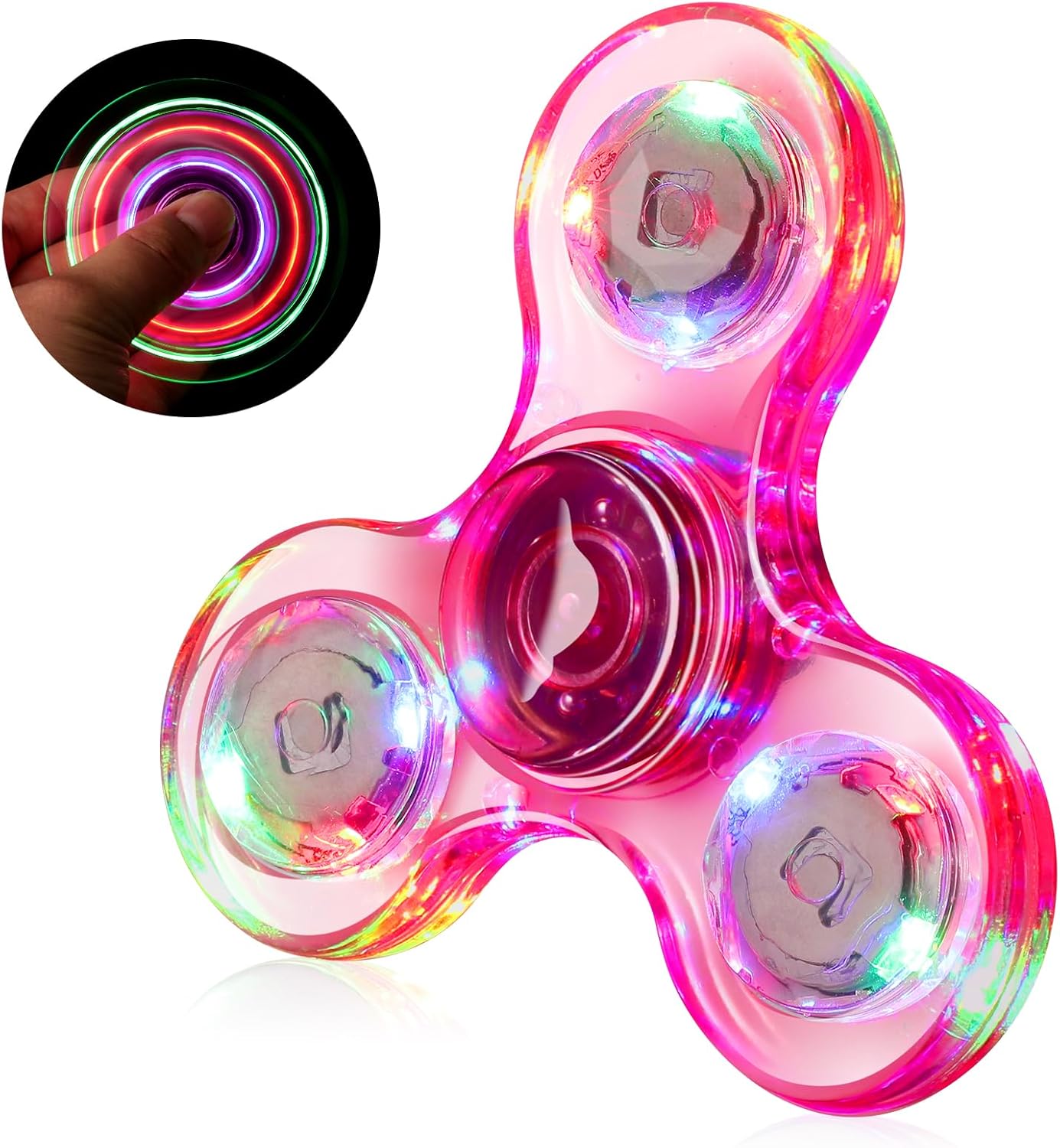 WELLVO 1Pcs LED Fidget Spinner for Kids Adults, Light up Sensory Fidget Toys for Kids 4-8 8-12 Anxiety Stress Relief, Classroom Prizes Glow in The Dark Hand Spinner Boys Girls Birthday Gifts