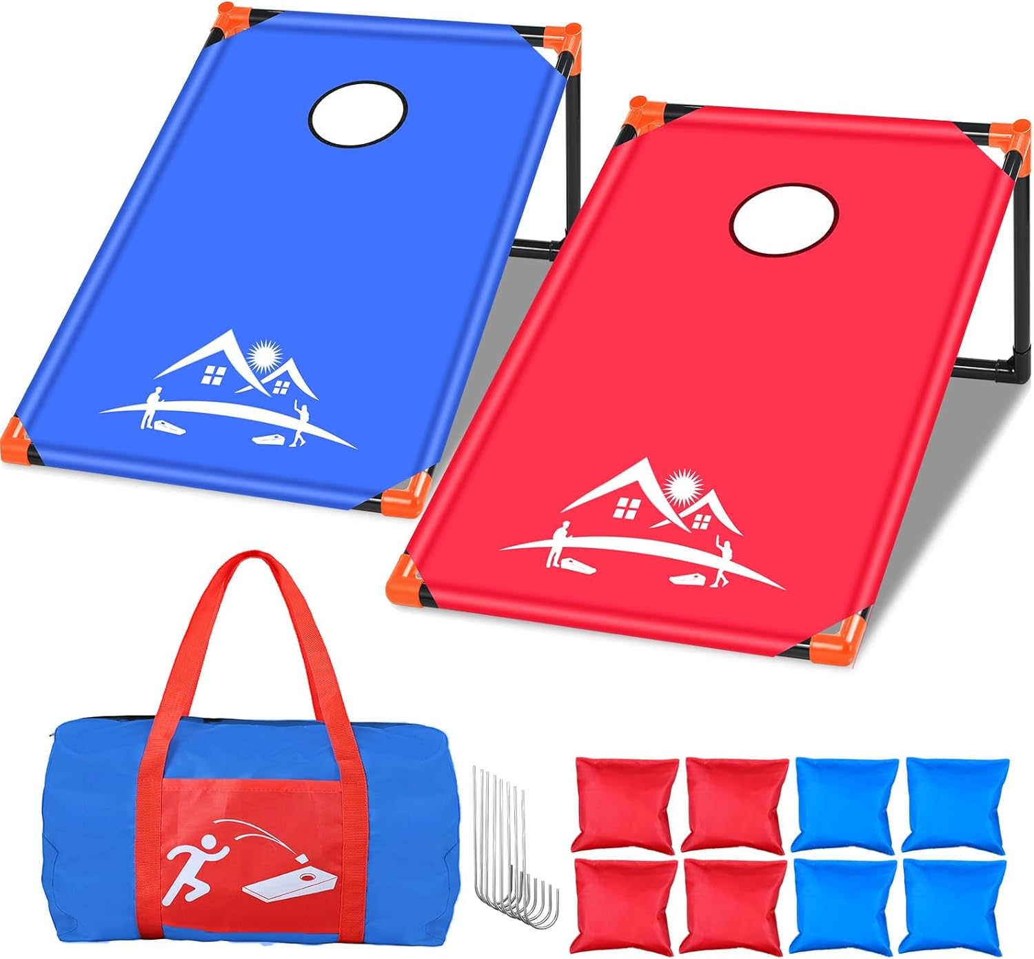 NZQXJXZ 3x2 ft Cornhole Board Set with 8 Bean Bags and Carrying Bag, Outdoor Toss Game Set for Kids and Adults, Portable Corn Hole Sets for Beach Lawn Backyard (Red and Blue)