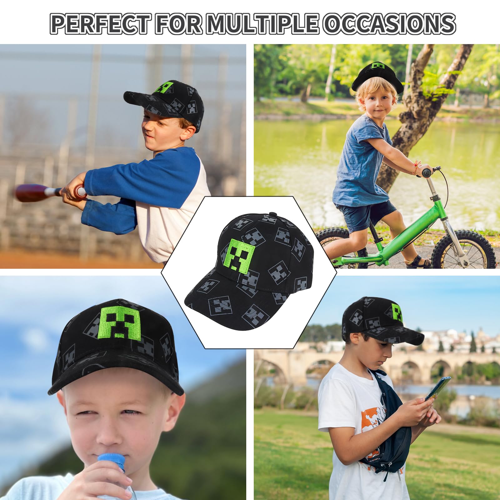 Cartoon Baseball Cap Kinder Snapback Kappe, Jungen Baseballmütze Sonnenmütze, Miner Outdoor Sports Casual Baseballmütze, Pixelig Grid Sonnenhut