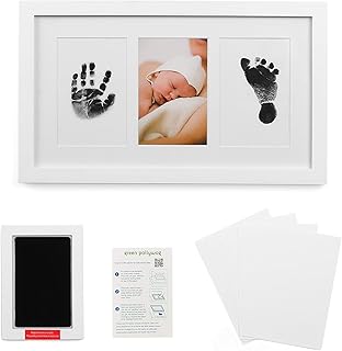 | Baby Handprint and Footprint Kit | Elegant White Picture Frame | Non-Toxic | Inkless Footprint | Baby Footprint Frame | Newborn Footprint Kit | Baby Ink Pad | Dog Paw Prints
