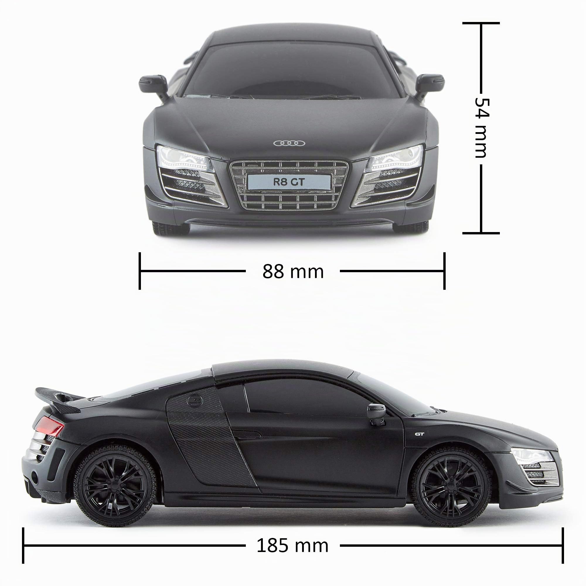 CMJ RC Cars AUDI R8 GT, auto telecomandata con licenza ufficiale con luci di lavoro, auto radiocomandata per ragazzi e ragazze Giocattoli scala 1:24, 2,4 Ghz Gareggia con più di 10 auto insieme (nero)