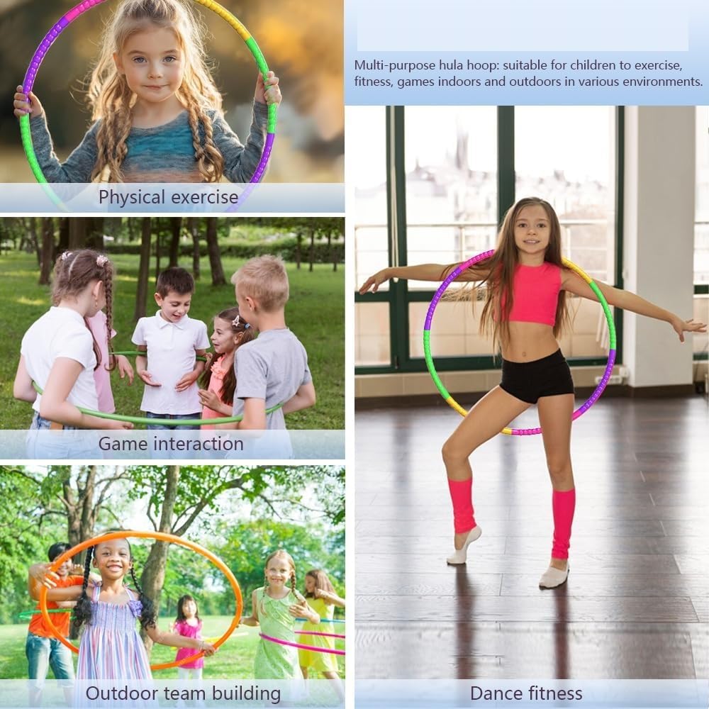 Hula Hop Bambini Colorato Cerchio Ginnico Diametro cm 60 Hula Hop Smontabile Regolabile Fitness Anello da Ginnastica per Bambini e Adulti Bambina Fitness Danza Yoga Addestramento Animali Domestici
