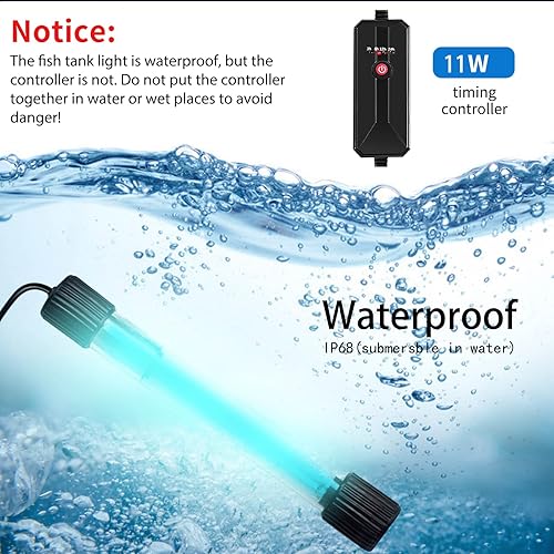 Miniatura 3 de Luz limpia para acuario, luz sumergible de 11 W con tarjeta de prueba UV, lámpara limpia de agua verde transparente impermeable para tanque de