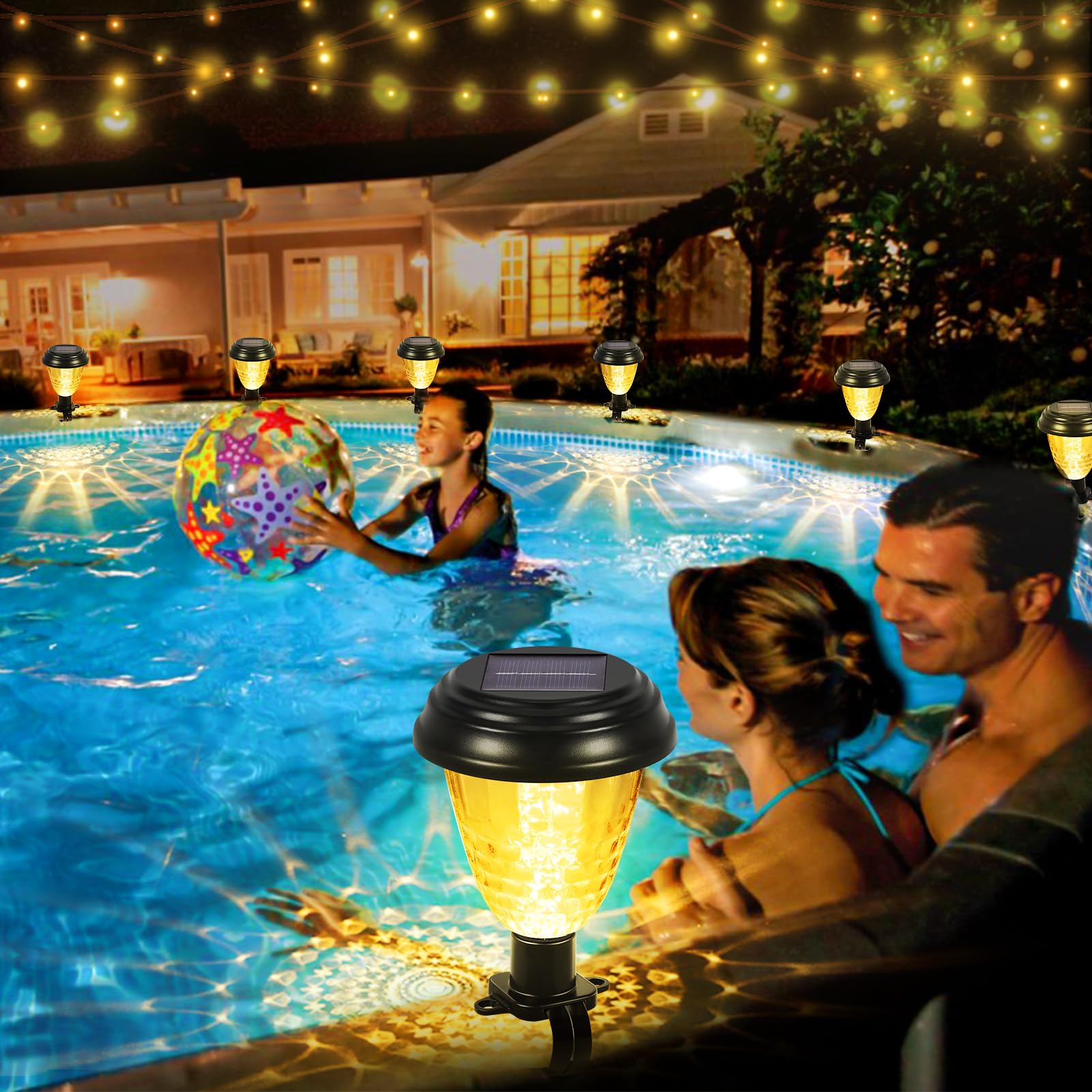 8 Stück Solar-Poolleuchten für oberirdische Pools, IP65 wasserdichte LED-Solarladung und automatische Lichter in der Nacht, unverzichtbares Zubehör für Sommer-Hinterhof-Zaun, Schwimmbad-Umzäunung