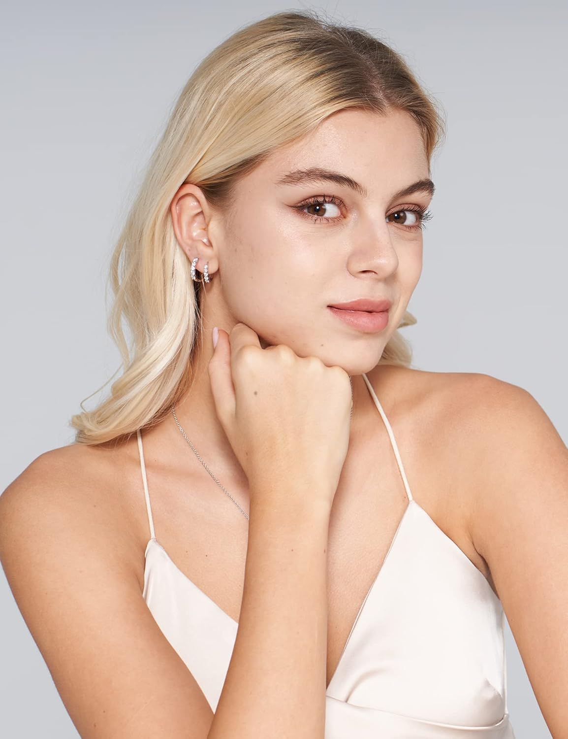 IMOLOVE Huggie earrings for women Ear Cuff Moissanite Stud Earrings Hypoallergenic Earrings for Women Sterling Silver with 18K White Gold Plated Earrings