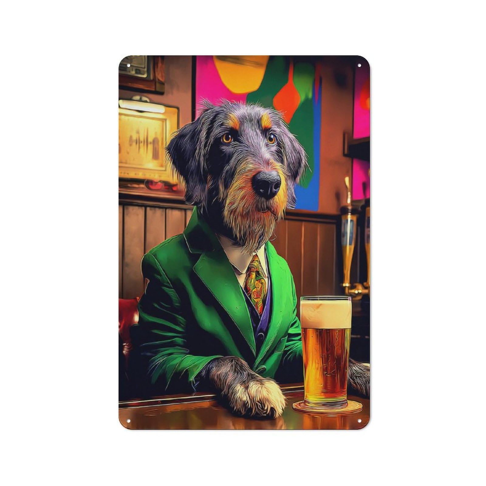 Junmoney Dog In Suit Enjoying Beer At Pub -2 Vintage Tin Sign 30X20cm, Nostalgic Retro Room Decor For Bedroom, Office, Home Bar Or Dining Room
