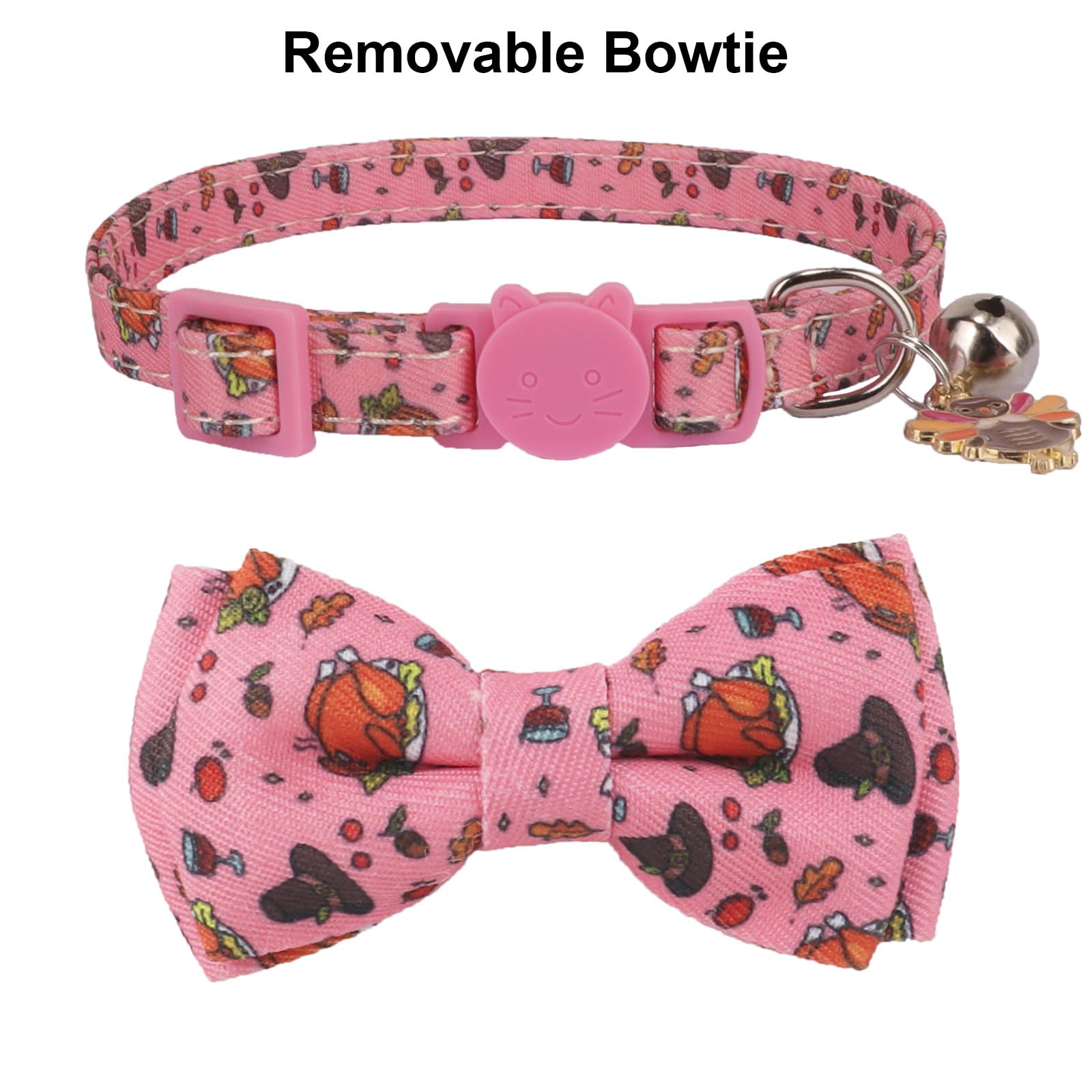 PTDECOR Collar de gato de Acción de Gracias con pajarita, campana, pavos y calabazas, collar bandana para gato, collares de pajarita para gatos y gatitos (Acción de Gracias)