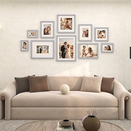 Miniatura 6 de Egofine Portarretratos de 8 x 8 pulgadas, paquete de 4 unidades, para fotos de 4 x 4 con paspartú o paspartú de 8 x 8 pulgadas, hecho de madera