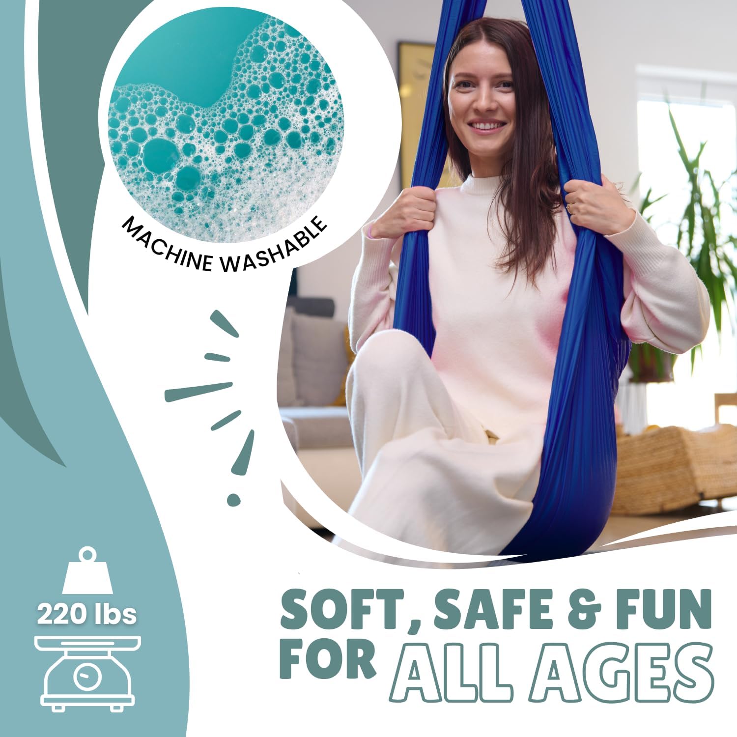 Sensory Swing for Kids and Adults. Indoor and Outdoor Therapy - Pink or Blue Cuddle Hanging Hammock with 360° Swivel Hanger - Outdoor Kids Swing - 67" D x 67" W x 59" H, Hold 220lbs (Blue)
