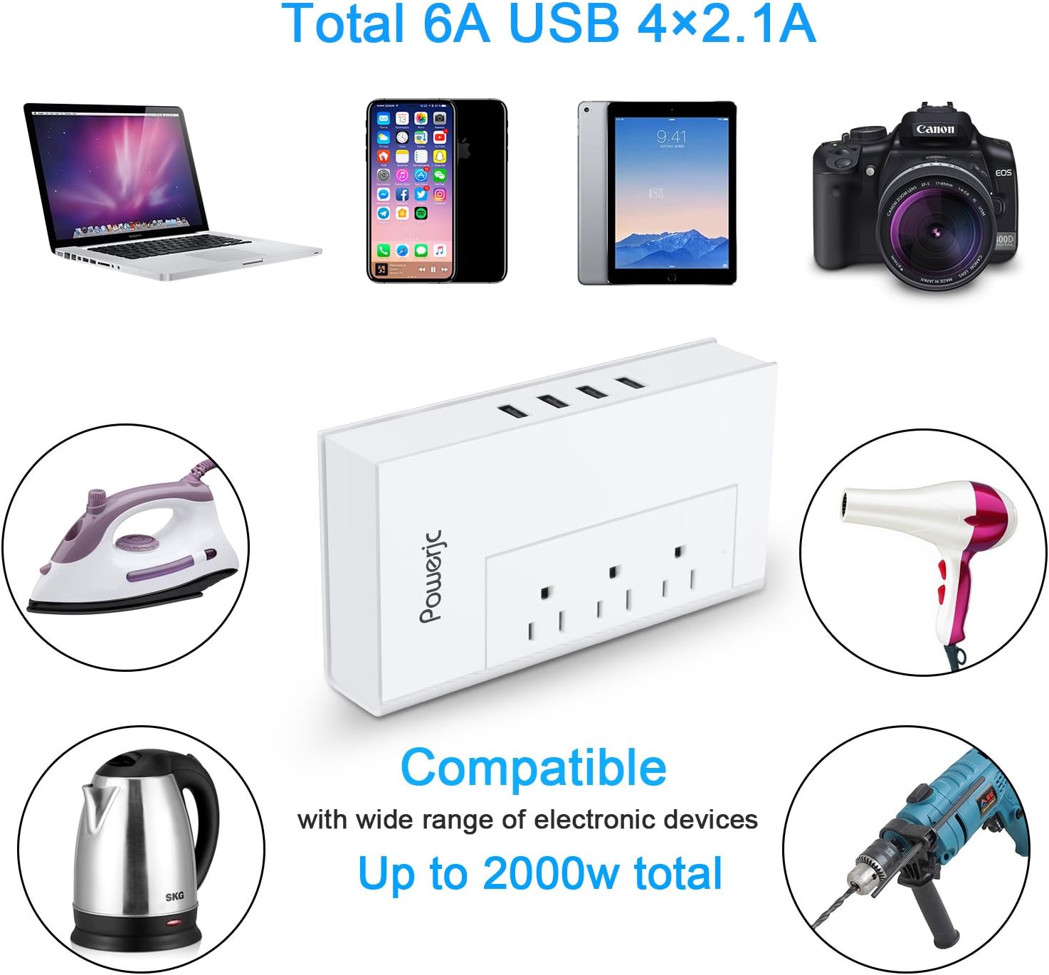Voltage Converter Universal Power Adapter 1875W Step Down 220V to 100V with 4 Smart USB Charging Ports Inner Cooling Design Without Any Noise-with