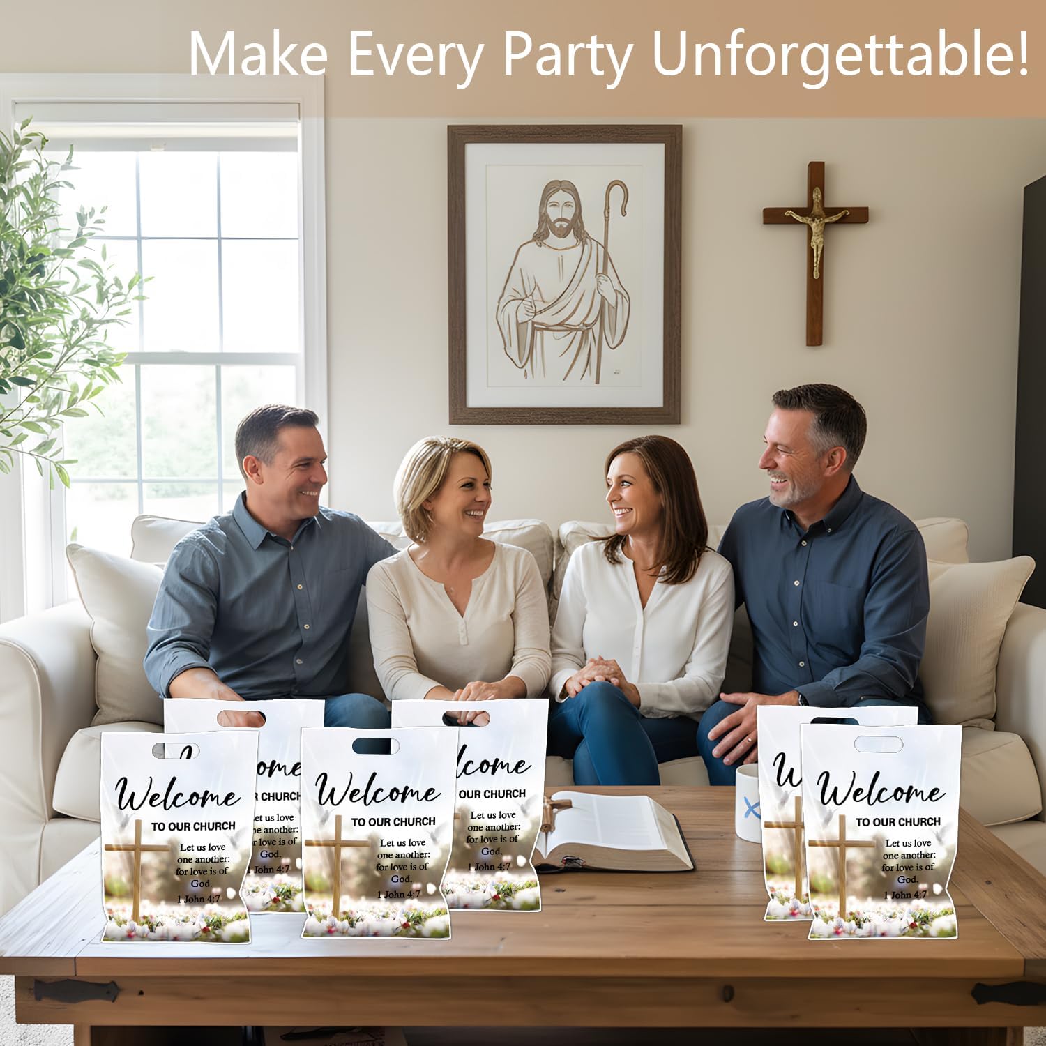 Falueqg Church Welcome Party Favor Bags - 100 Pcs Welcome to Our Church Goodie Candy Treat Bags Religious Christian Party Favors for Birthday Christmas Sunday School Baptism Guest Decorations - Image 5