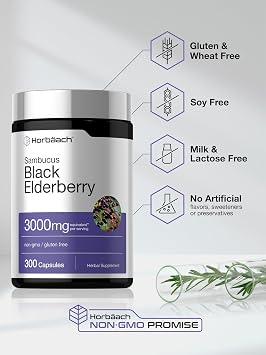 Horbaach Black Elderberry | 300 Capsules | Sambucus Supplement | Non-GMO & Gluten Free