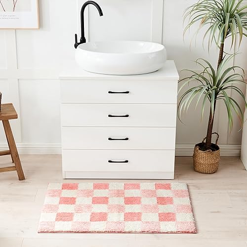 Miniatura 4 de CozeCube - Tapetes de baño a cuadros, antideslizantes, peludos, esponjosos, lavables, microfibra absorbente, estéticos, bonitos, para lavabo y