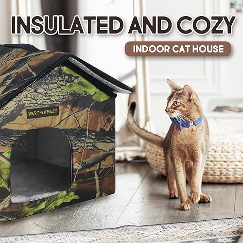 Miniatura 5 de Rest-Eazzzy Casa para gatos al aire libre, resistente a la intemperie y aislada, casa para gatos con alfombrilla y clip, fácil de poner, refugio