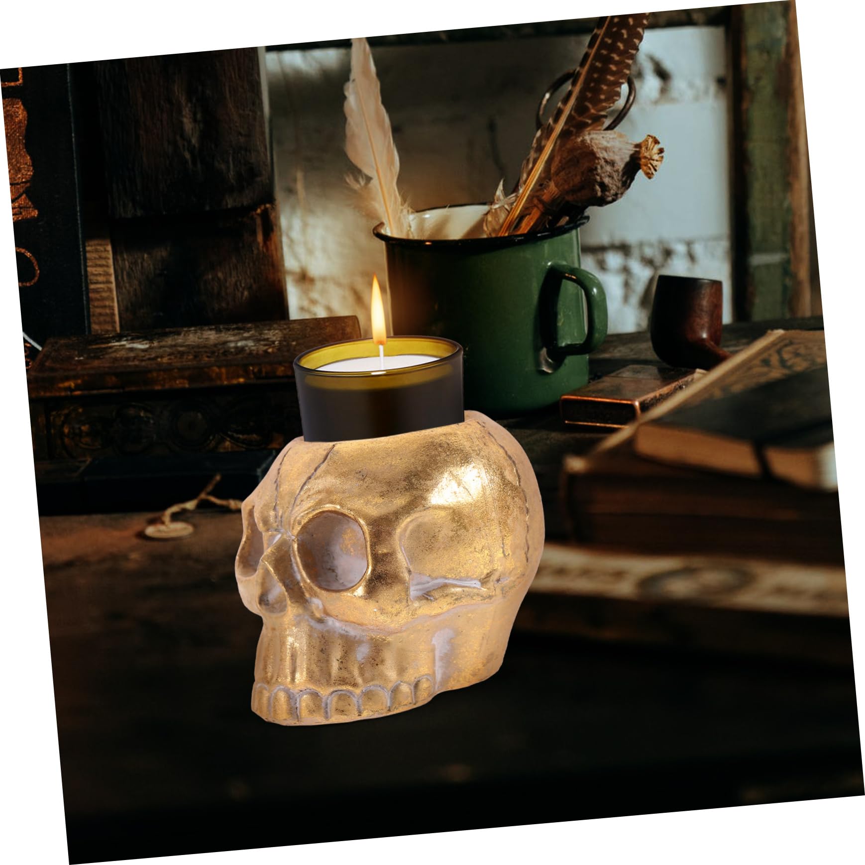 Portacandele a forma di teschio, in resina con teschio in 3D, stile gotico, con artigli spettrali, portacandele per Halloween, decorazioni per la casa (B