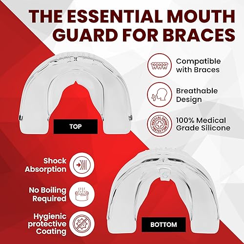 Miniatura 5 de Braces - Protector bucal para deportes  Protección de dientes superiores e inferiores de silicona premium  Fútbol, Lacrosse, Hockey, Béisbol  Apto