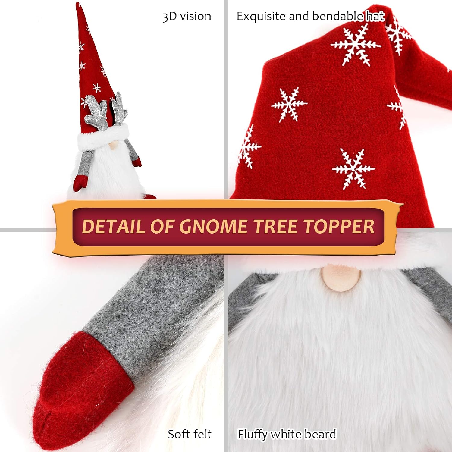 Gnome Christmas Tree Topper, Large Santa Gnome Tree Topper Swedish Tomte Gnome Christmas Ornaments Plush Scandinavian Christmas Decorations Holiday Home Decor - Red…
