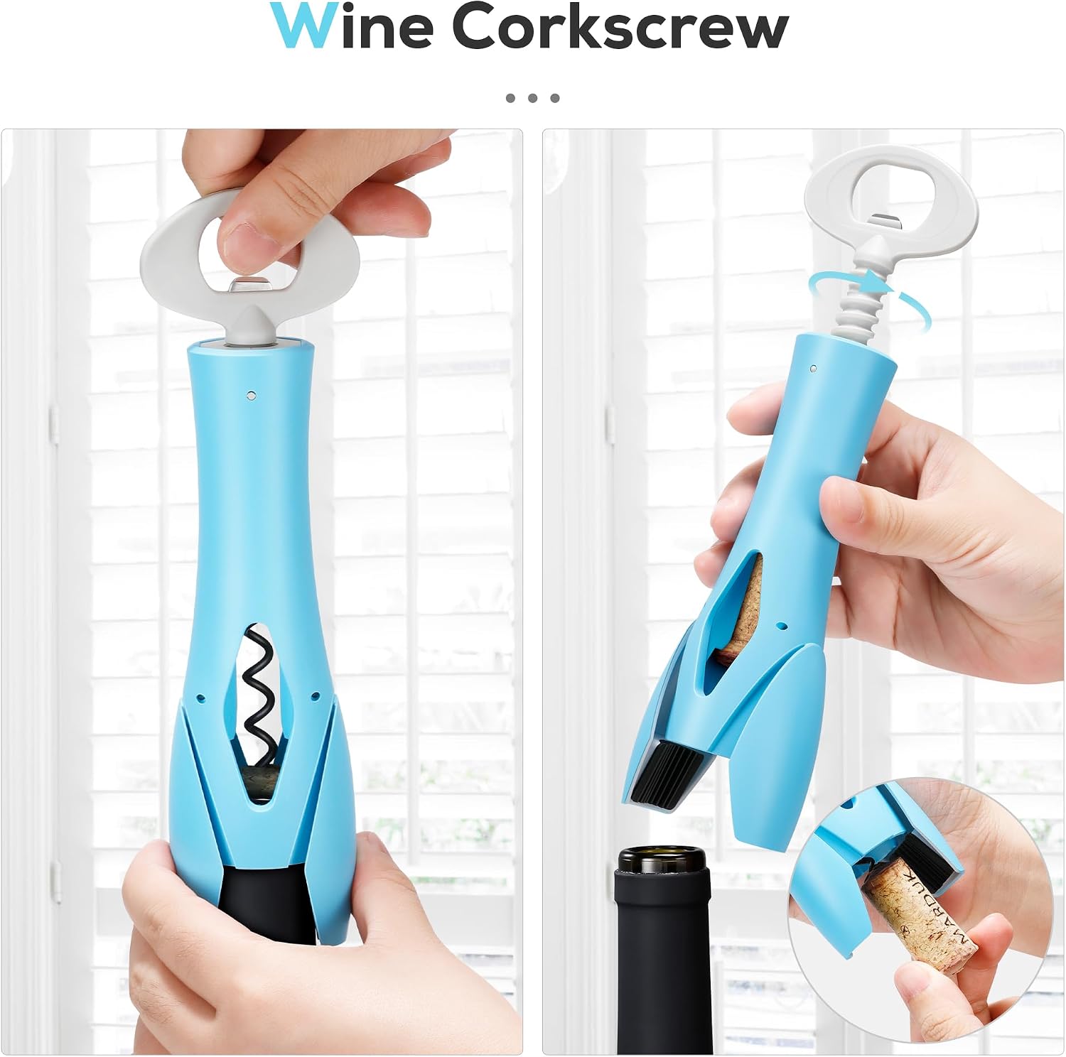 IPOW Wine Opener, Corkscrew Wine Bottle Opener with Foil Cutter,Sharp Screw - Easy to Use, Effortless Cork Removal, Sturdy Cork Screw for Gifts, Wine, Bottles - Blue