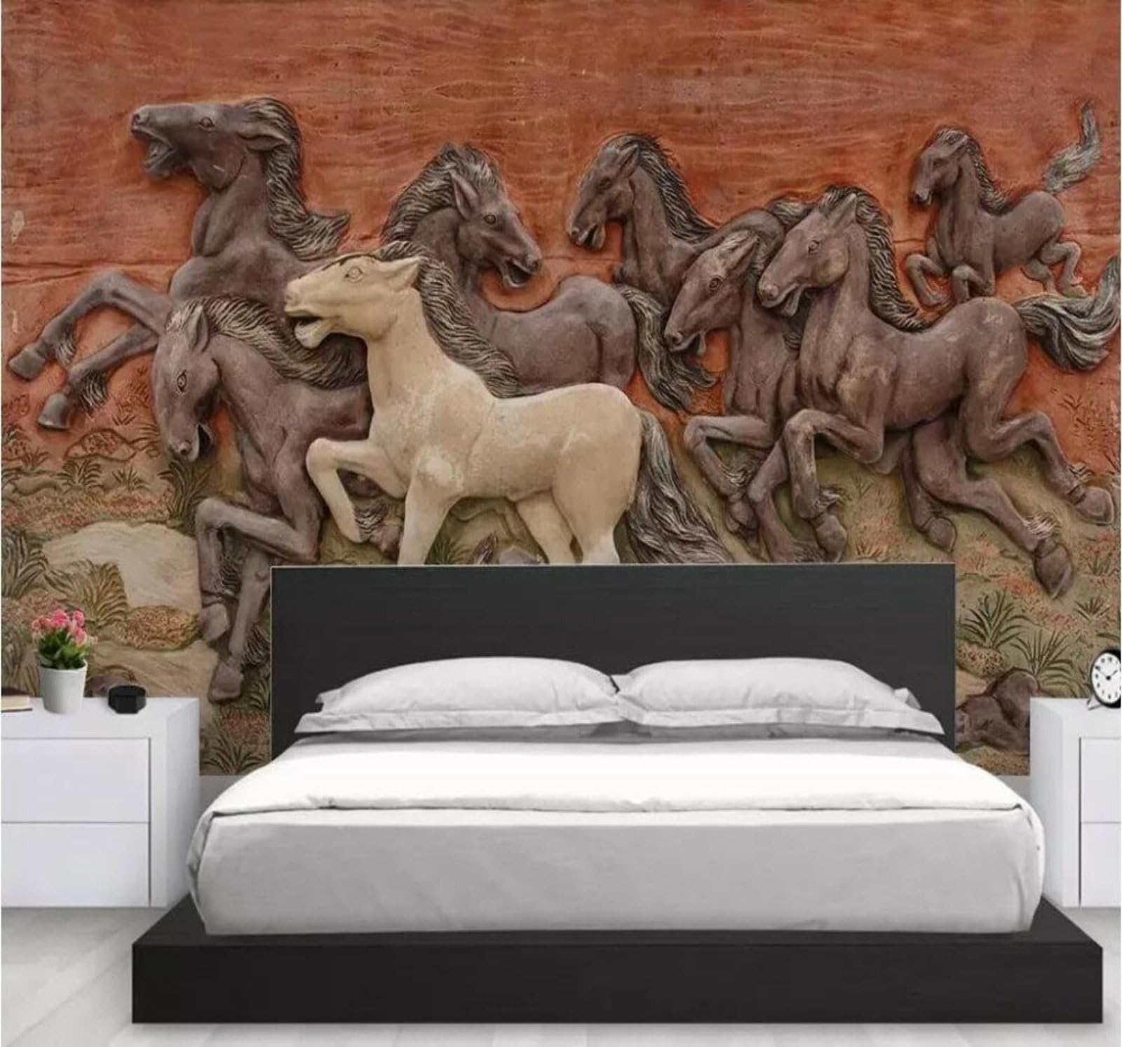 Tzxztt 400Cm×280Cm(B×H) Three Dimensional Relief Animals Horse Galloping Modern 3D Wallpaper Premium Textured Silk Neutral Tones Material Ideal For Living Room Bedroom-400Cm×280Cm