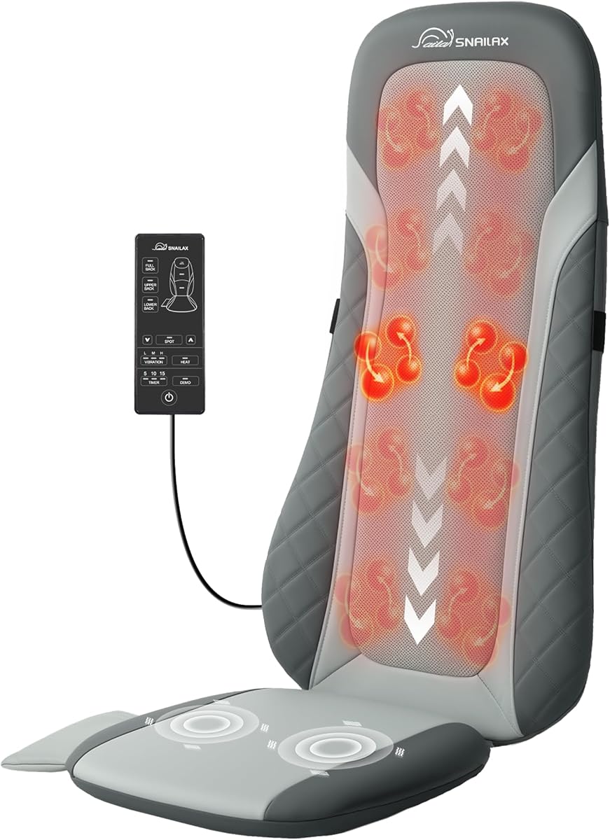 Snailax Shiatsu Back Massager with Heat,Full Back Massager for Pain Relief Deep Tissue,Longer Massage Chair Pad,Back Kneading Shiatsu or Rolling Massage for Chair