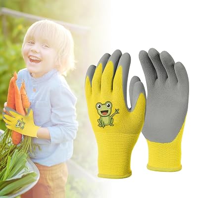 Serplex® Kids Gloves Safety Gardening Gloves Protective Rubber Coated Gardening Gloves Digging Gloves Field Trip Safety 