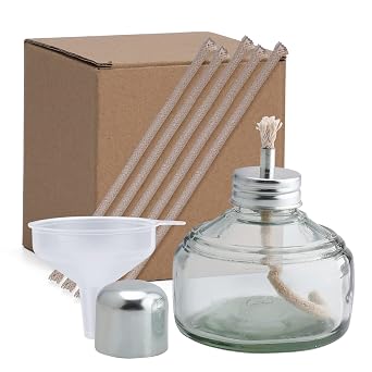 Glass Alcohol Lamp Burner - Chemistry Burner Heater Portable Heating Bottle with Metal Cap 150ml with 5 Free Replacement Wicks and Funnel