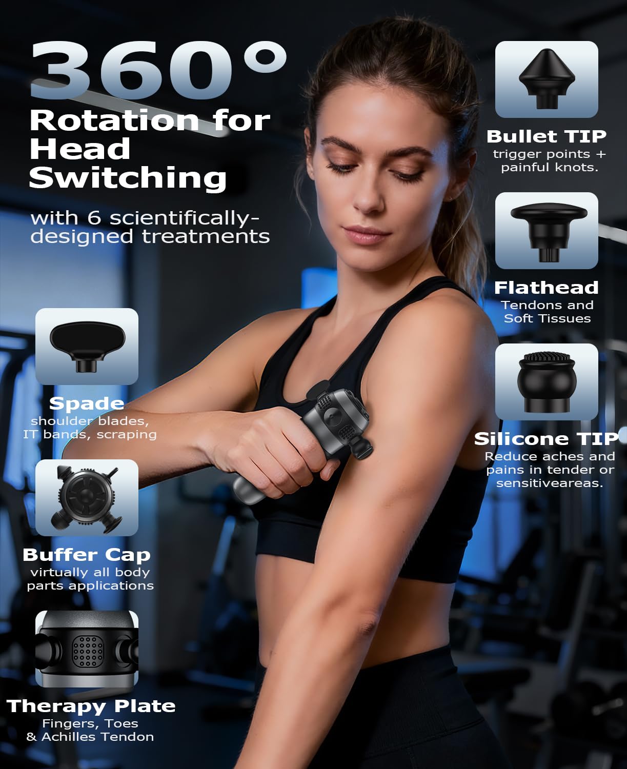 HYAKO Mini Pistola masaje 9 cabezales y 4 niveles丨de Portátily Silenciosa | masajeador cervical y espalda profundo丨pistola masaje muscular Ideal para viajes y usodiario | Regalo unisex