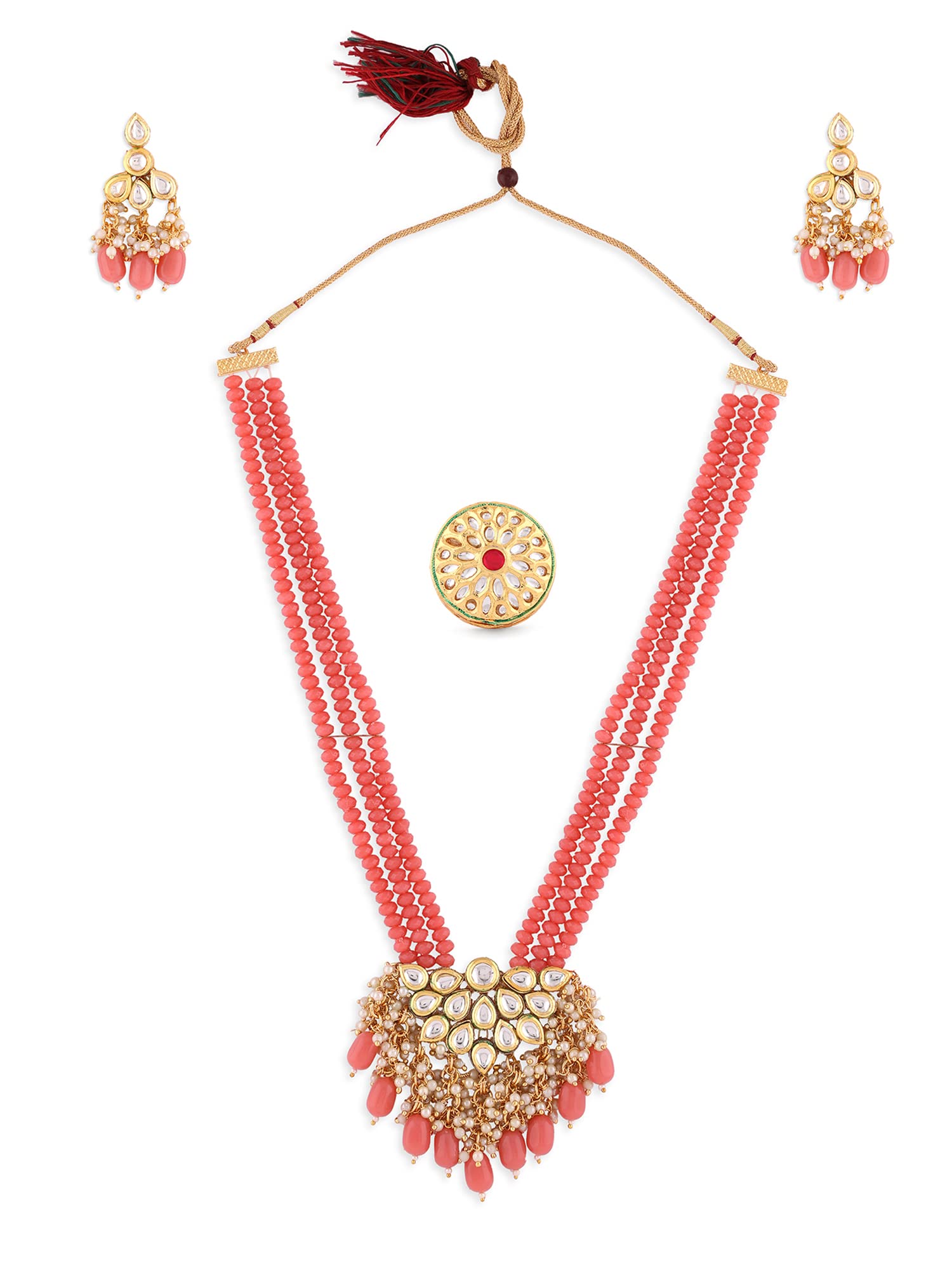 ZAVERI PEARLS Pink Beads Traditional Kundan Cluster Pearls Drop Necklace Earring & Ring Set For Women-ZPFK14401 (B0B6HWSH3F) Amazon Price History, Amazon Price Tracker
